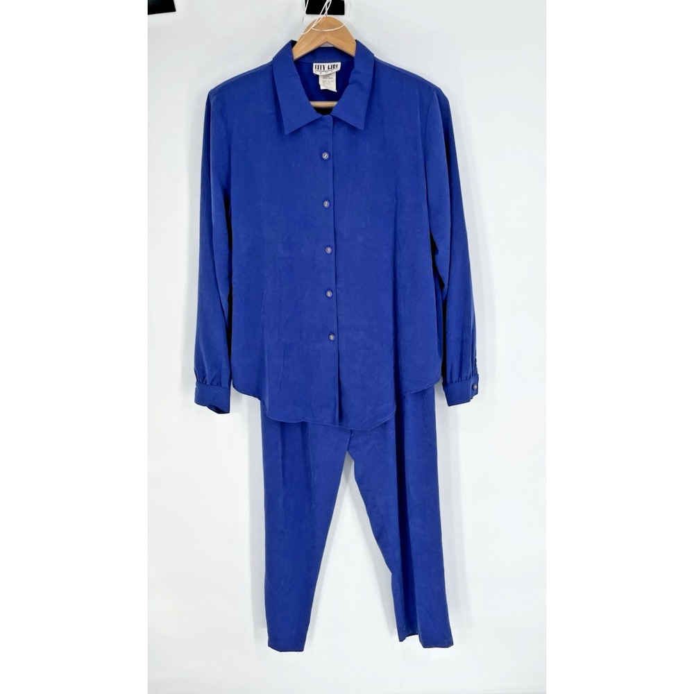 Vintage City Girl Sport Size XL Pants Suit Blue Pull On Pockets Made in‎ USA